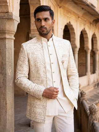 Premium Floral Embroidered Silk Blend Indo-Western Set
