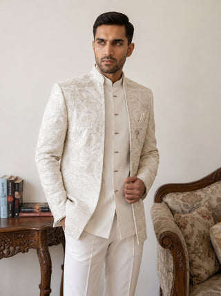 Premium Floral Embroidered Silk Blend Indo-Western Set