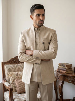 Men's Cotton Blend Embroidered Indo-Western Set