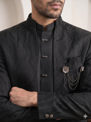Men's Cotton Blend Embroidered Indo-Western Set