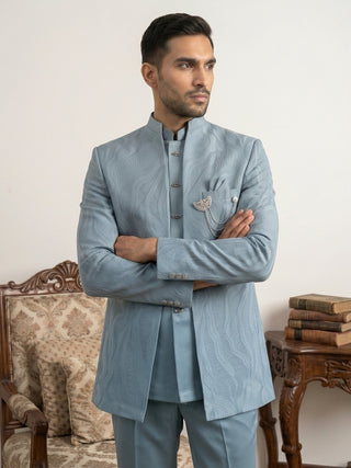 Men's Cotton Blend Embroidered Indo-Western Set