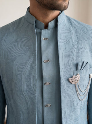 Men's Cotton Blend Embroidered Indo-Western Set