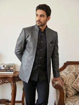 Men's Woven Design Indo-Western Set