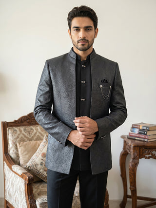 Men's Woven Design Indo-Western Set