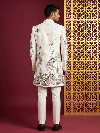 Silk Blend Peacock & Floral Embroidered Indo-Western Set