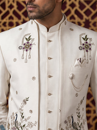 Silk Blend Peacock & Floral Embroidered Indo-Western Set