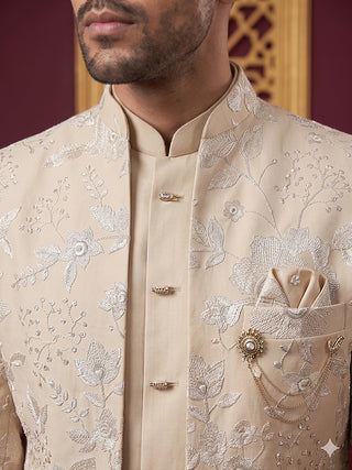Silk Blend Floral Embroidered Indo-Western Set