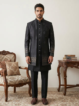 Men Embroidered Cotton Blend Indo-Western Set