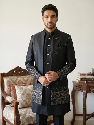 Men Embroidered Cotton Blend Indo-Western Set