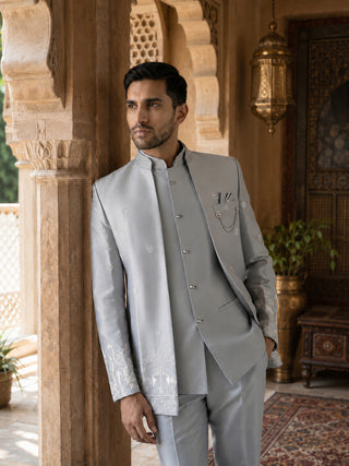 Embroidered Silk Blend Indo-Western Set