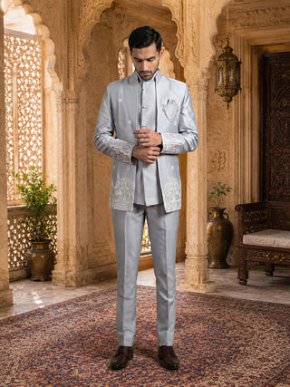 Embroidered Silk Blend Indo-Western Set