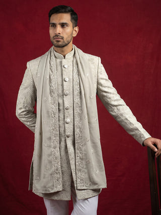 Men Silk Blend Embroidered Indo-Western Set