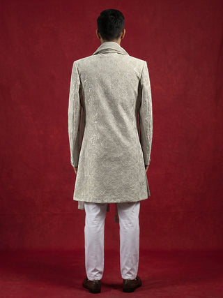 Men Silk Blend Embroidered Indo-Western Set