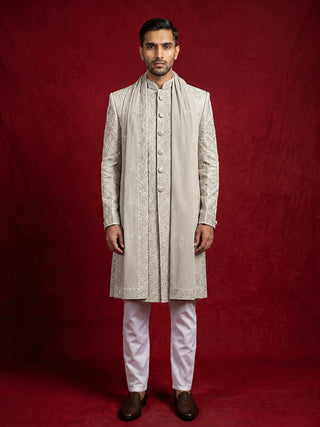 Men Silk Blend Embroidered Indo-Western Set