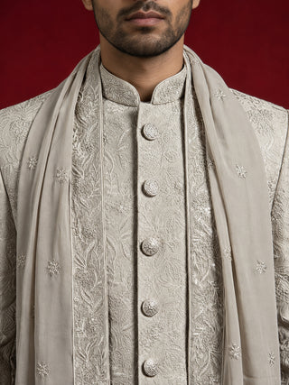 Men Silk Blend Embroidered Indo-Western Set