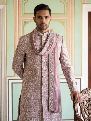 Men Silk Blend Embroidered Indo-Western Set