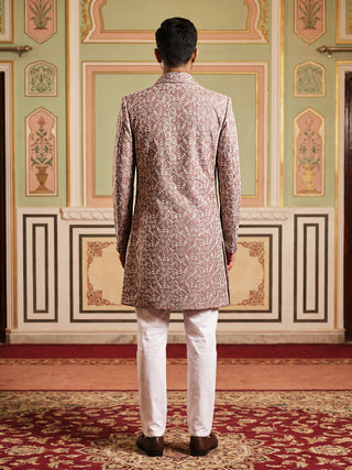 Men Silk Blend Embroidered Indo-Western Set