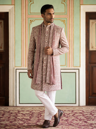 Men Silk Blend Embroidered Indo-Western Set