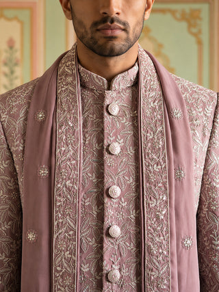 Men Silk Blend Embroidered Indo-Western Set