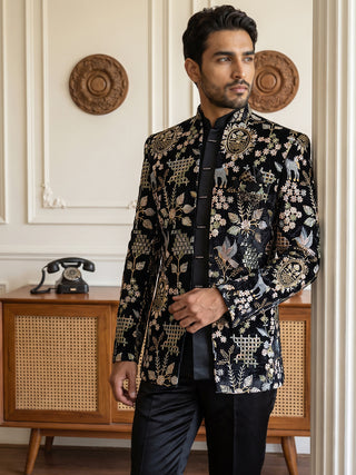 Velvet Floral Embroidered Indo-Western Set