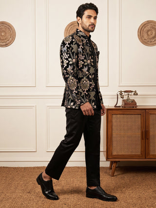 Velvet Floral Embroidered Indo-Western Set