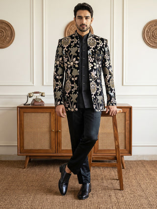 Velvet Floral Embroidered Indo-Western Set