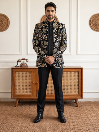 Velvet Floral Embroidered Indo-Western Set