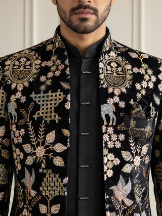Velvet Floral Embroidered Indo-Western Set