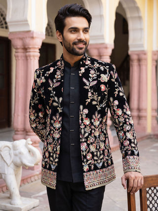 Velvet Embroidered Designer Indo-Western Set