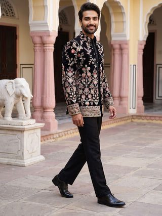 Velvet Embroidered Designer Indo-Western Set