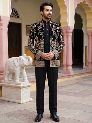 Velvet Embroidered Designer Indo-Western Set