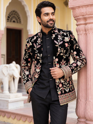 Velvet Embroidered Designer Indo-Western Set