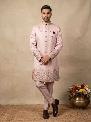 Silk Blend Floral Embroidered Indo-Western Set