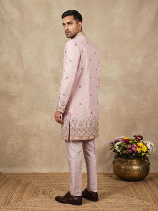 Silk Blend Floral Embroidered Indo-Western Set