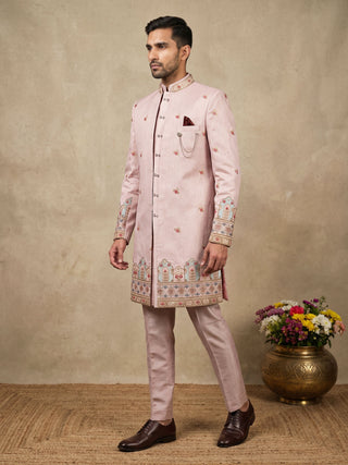 Silk Blend Floral Embroidered Indo-Western Set