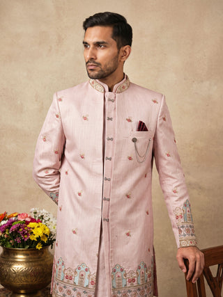 Silk Blend Floral Embroidered Indo-Western Set