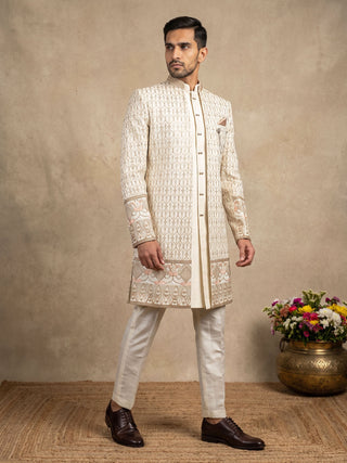 Silk Blend Embroidered Bandhgala Indo Western Set
