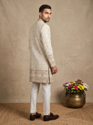 Silk Blend Embroidered Bandhgala Indo Western Set