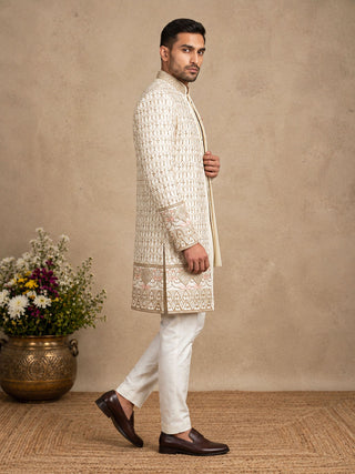Silk Blend Embroidered Bandhgala Indo Western Set
