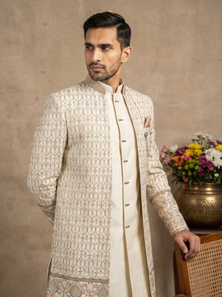 Silk Blend Embroidered Bandhgala Indo Western Set