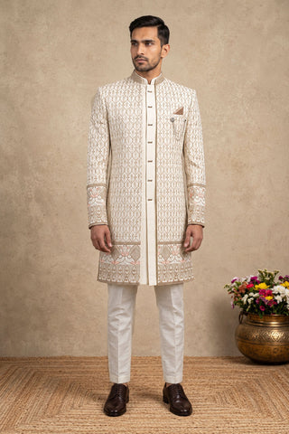 Silk Blend Embroidered Bandhgala Indo Western Set