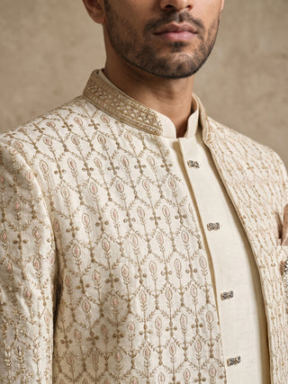 Silk Blend Embroidered Bandhgala Indo Western Set
