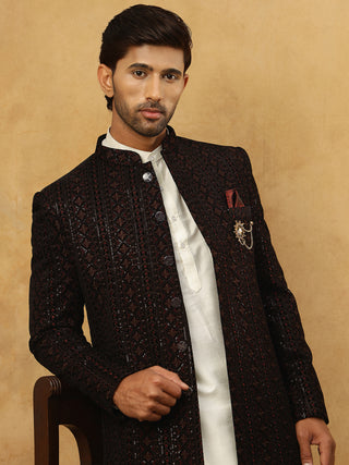 Men’s Maroon Velvet Embroidered Indo-Western Set