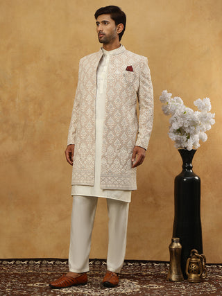 Cotton Blend Embroidered Indo-Western Set