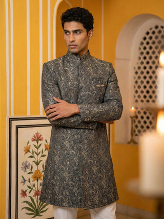 Men’s Woven Silk Jacquard Indo-Western Set