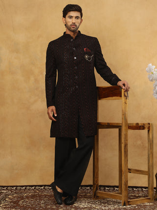 Men’s Maroon Velvet Embroidered Indo-Western Set