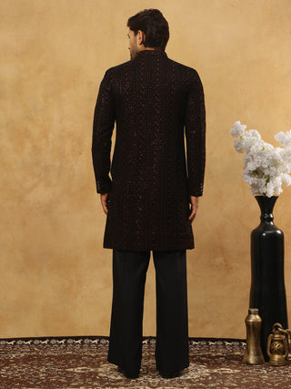 Men’s Maroon Velvet Embroidered Indo-Western Set