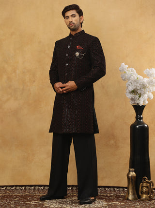 Men’s Maroon Velvet Embroidered Indo-Western Set