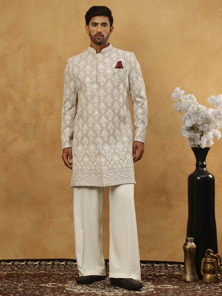 Cotton Blend Embroidered Indo-Western Set