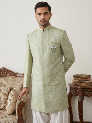 Embroidered Jacquard Silk Indo-Western Set